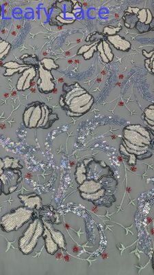 Maschigemählte Sequins mit Blättern Spitze Stoff für elegante Atmung Abendkleidung glänzende Stoff