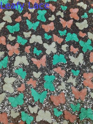 Buttfly Sequin Embroidered Lace Style Colorful Fabric for Girls Party Wedding Dress Gowns