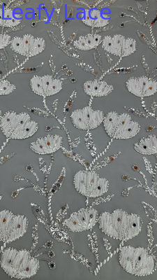 Bead Luxury Leafy Mesh Ground Broderierte Sequin Stoff Blumen für die östliche Kultur Gelegenheit