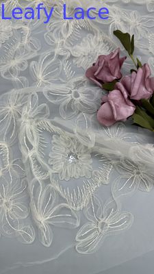 Mesh Weiß Floral Plissiert Spitze Stoff für Kleider Hoch Komplizierte Stickerei Hochzeitskleider