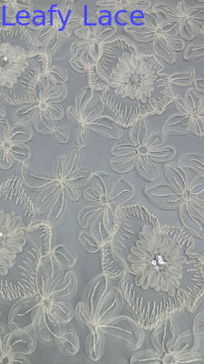 Mesh Weiß Floral Plissiert Spitze Stoff für Kleider Hoch Komplizierte Stickerei Hochzeitskleider