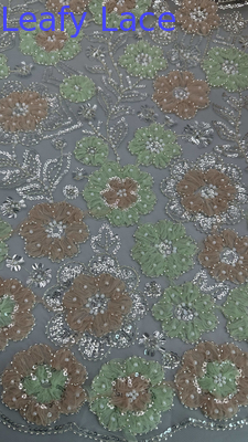 Blattförmiger Pailletten-Stickerei-Spitzenstoff Polyester Blumen-Mesh-Spitze für Abendkleider
