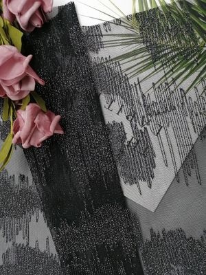 Schwarze metallische geometrische Linie silbernes gesticktes Spitze-Gewebe Lurex