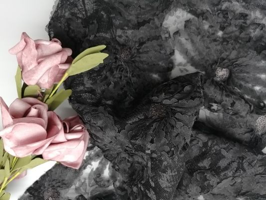 Entkernte Stickerei-Partei schnüren sich schwarzes Applikations-Gewebe der Paillette-3D