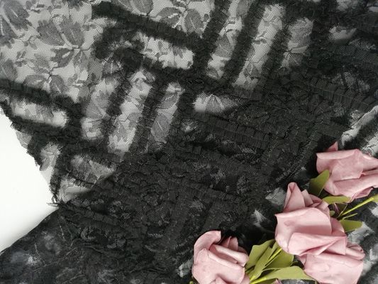 Spitze-Gewebe Tulles Mesh Embroidery Black Flower Applique
