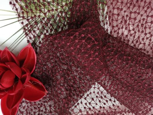 Bettwäsche-Artikel Mesh Embroidered Wine Red Polka Dot Tulle Fabric