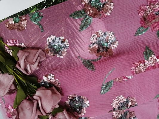 Seide 100% alle über farbigem gesticktem Blumenpaillette-Gewebe