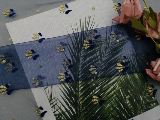 Königsblau-druckte metallisches gespritztes Spitze-Funkeln Tulle Mesh Foil Gewebe