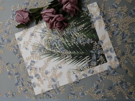 60 Yards 125cm Rosa-Paillette-bräutliche perlenbesetzte Spitze-Gewebe-