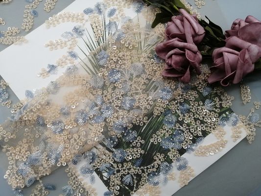 60 Yards 125cm Rosa-Paillette-bräutliche perlenbesetzte Spitze-Gewebe-