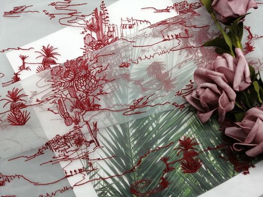 Tulle Mesh Red Embroidered Lace Fabric für Mädchen-Kleid