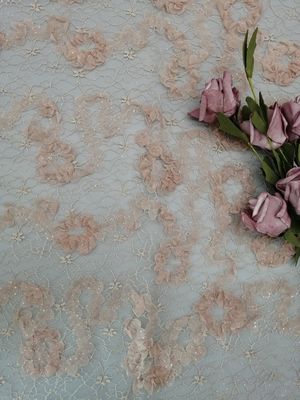 Rosa Blumenhäkelarbeit-Funkeln Tulle Mesh Shining Lace Fabric
