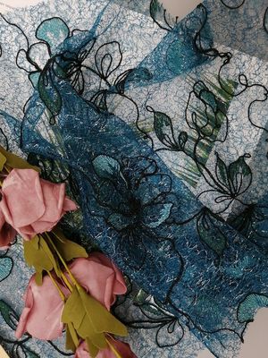 Blumenspitze-Mesh Green Colored Embroidery Fabric-Abend-Kleidergewebe