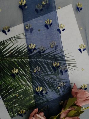 Königsblau-druckte metallisches gespritztes Spitze-Funkeln Tulle Mesh Foil Gewebe