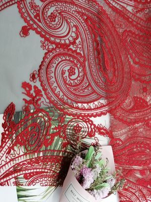 Rotes Spitze-Gewebe Tulles Mesh Bridal Dress Embroidery Paisley