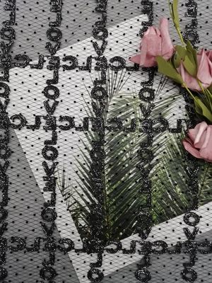 Schwarzes gespritztes Stickerei-metallisches Spitze-Gewebe Funkeln-Tulles Lurex
