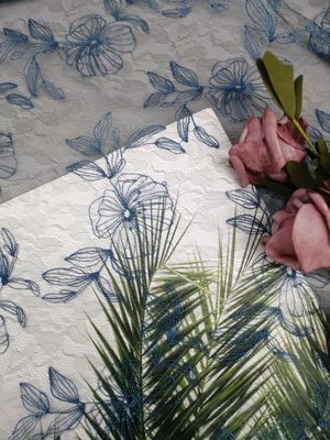 Blauer Voile stickte Spitze-Gewebe-Blumen-Tulle-Masche