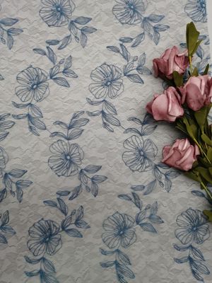 Blauer Voile stickte Spitze-Gewebe-Blumen-Tulle-Masche