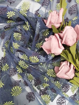 125CM Blumenfarbige Voile-Stickerei metallisches Tulle spitze-3D Gewebe