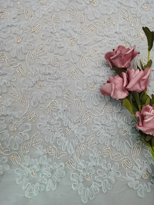 Blaues Häkelspitze-Gewebe-kleiden metallische schnürende Tulle-Stickerei-Frauen Gewebe