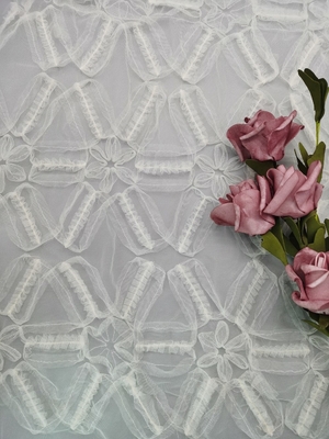 Weißes Blumenspitze-Gewebe Mesh Cording Embroidery des Häkelspitze-Gewebe-3D