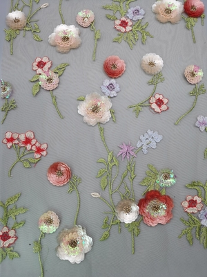 stickten bunte Paillette 3D Gewebe, das Blumen-Seuqin Spitze-Gewebe bördelte