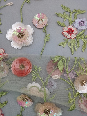 stickten bunte Paillette 3D Gewebe, das Blumen-Seuqin Spitze-Gewebe bördelte
