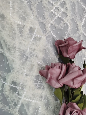 Paillette der Blumen-3D stickten Gewebe-Braut- Netto-Tulle-Spitze-Gewebe mit Pailletten