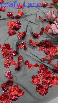 Neue Kollektion Roter Sequin gestrickte Spitze Stoff 3D Floral Elegante Hochzeitsbroderie Stoff