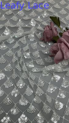 Blattflächige 3D-Blumengewebe Sequin Elegante Mesh Spitze Gewebe Luxus Gelegenheit Abendgewebe