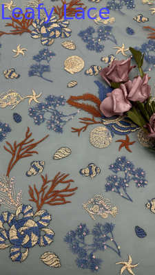 Meeresfarbener Paillettenstoff für bestickte Luxusmode von der Fabrik zum Laufsteg – Premium Laceess