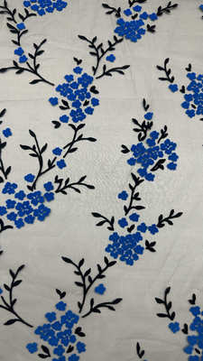 Blue Wintersweet Design Flocked Customized for Elegant Leafy Party Fabric