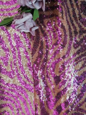 Tiger Pattern Animal Design Embroidered-Paillette-Spitze-Gewebe-purpurrote Farbe